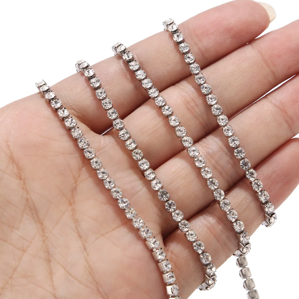 1 meter Stainless Steel Crystal Black Rhinestone Close Chain Clear Trim Sewing Craft for Shoes Jewellery Clothing Crafts