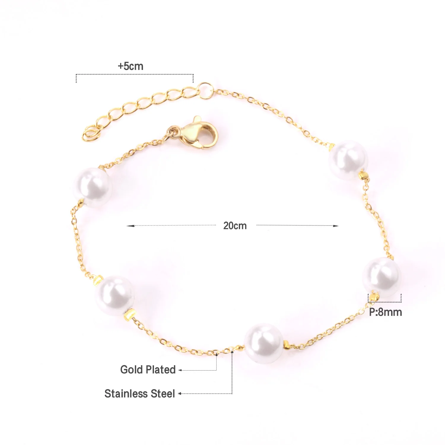 LUXUSTEEL Link Chain Bracelets Stainless Steel Imitation Pearl Adjustable Bracelets Bangles For Women Bijoux Party