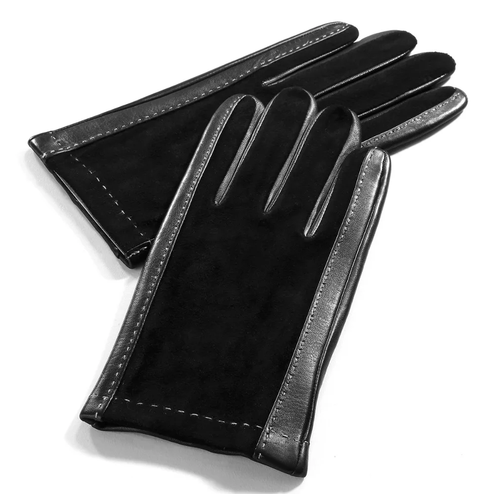 Gants en cuir véritable doublés en peluche pour hommes et femmes, peau de mouton en daim, toucher en option, couples amoureux, automne, hiver, 3328