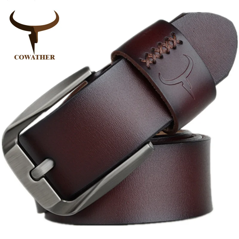 COWATHER Vintage style pin buckle cow genuine leather belts for men 130cm high quality mens belt cinturones hombre free shipping