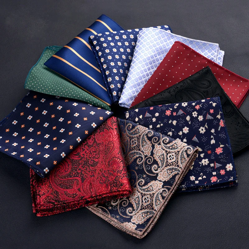 Luxury Men\'s Handkerchief Polka Dot Striped Floral Printed Hankies Polyester Hanky Business Pocket Square Chest Towel 23*23CM