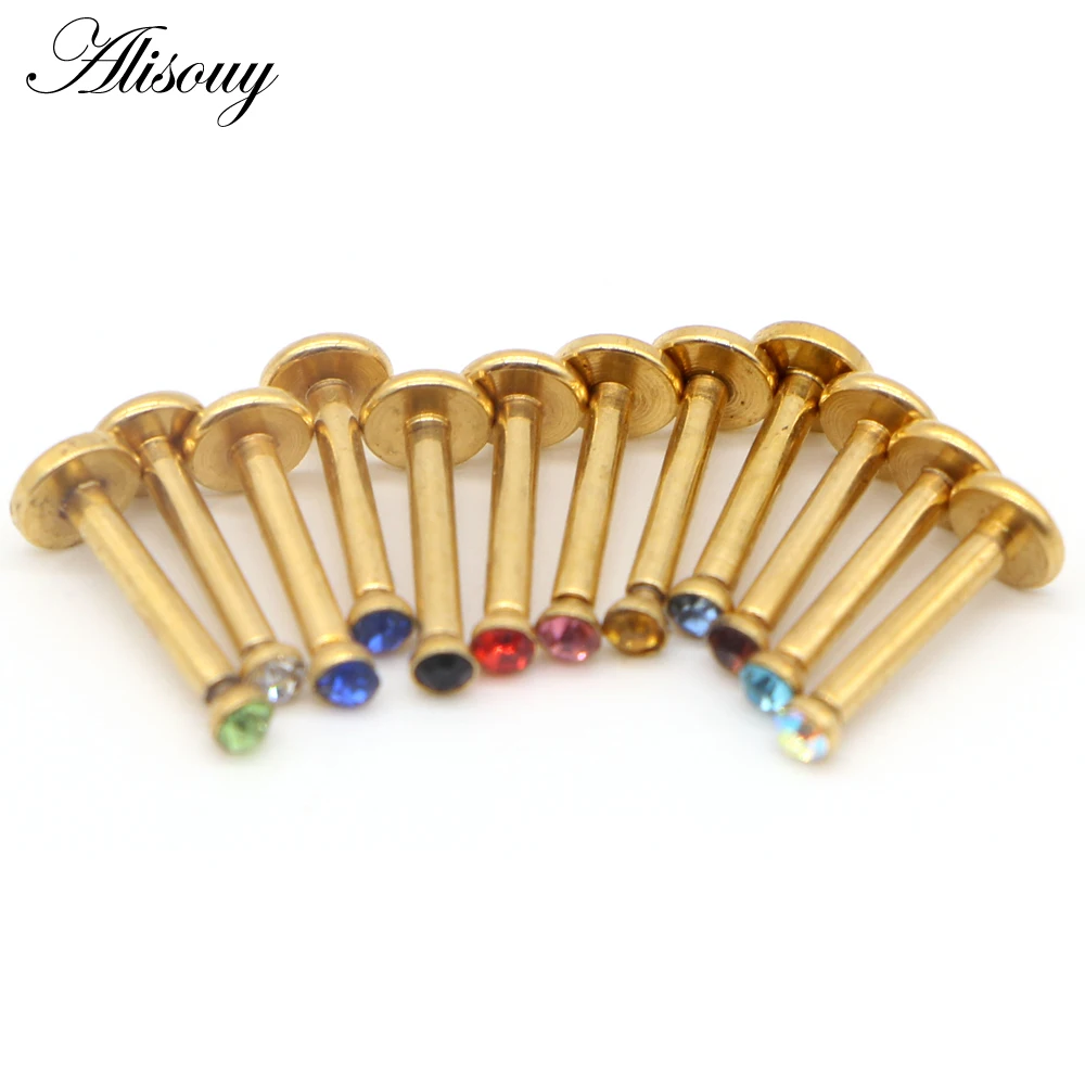 Alisouy 1pc Nombril Zircon Stainless Steel Internally Threaded Body Jewelry Crystal Lip Piercing Labret Ring Tragus Ear Stud
