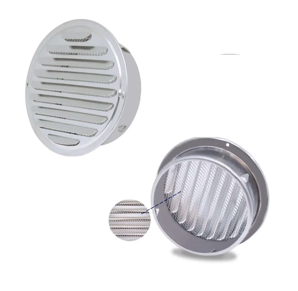 

Stainless Steel Wall Air Vent Bathroom Extractor Outlet Grille Louvre Round Flat Grille Ducting Ventilation Cover