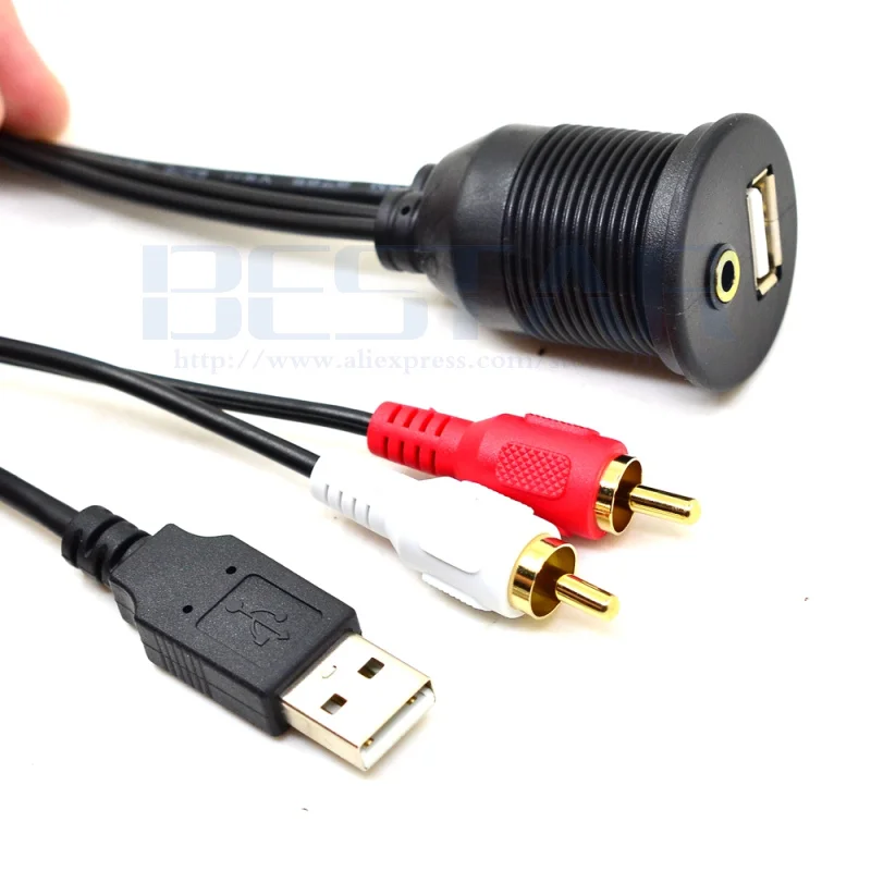 1 متر 3FT لوحة سيارة فلوش جبل لوحة USB 2.0 3.5 مللي متر AUX RCA تمديد كابل ذكر إلى أنثى لتصفيف السيارة
