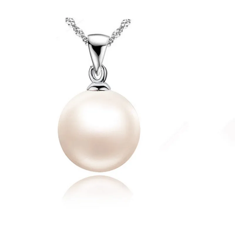 QianBei 100% 925 Sterling Silver White Pearl Pendant Necklaces 18 inch Singapore Chains Hot