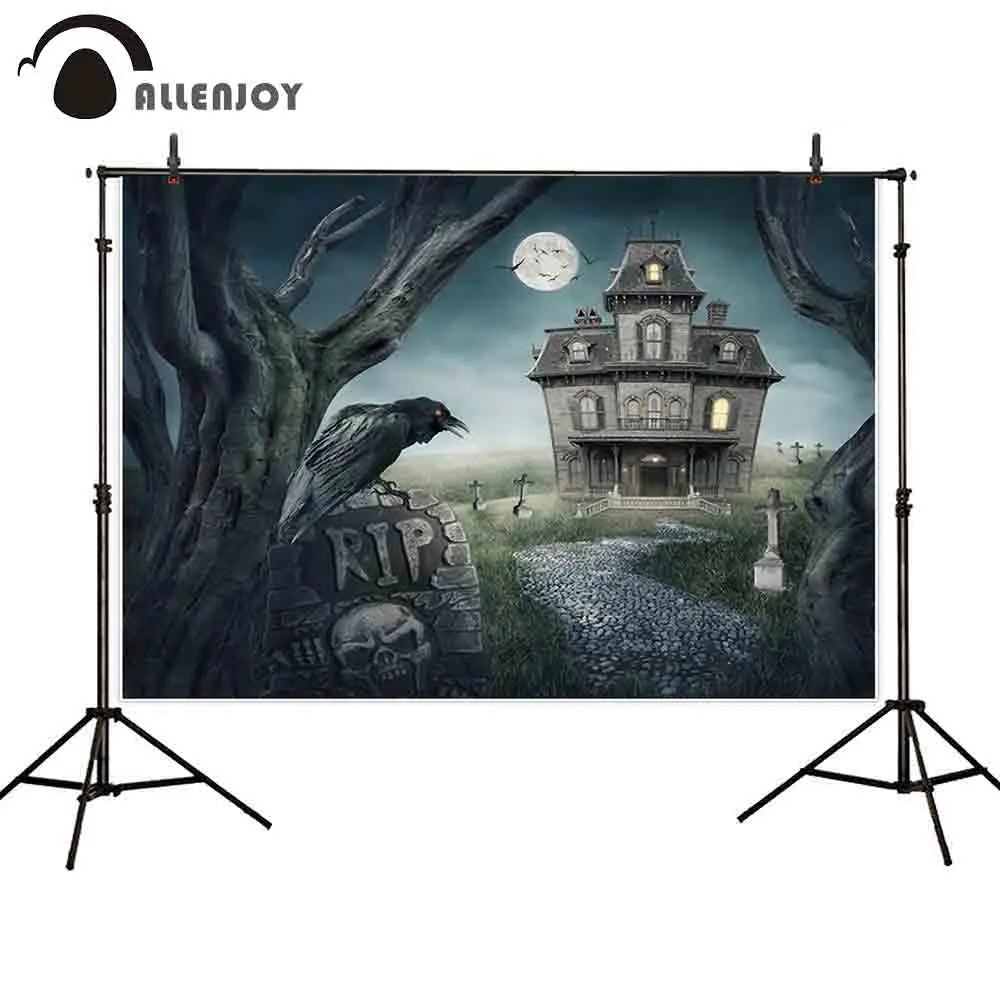 Allenjoy photography backdrop halloween horror house night crow path background photobooth photocall customize decoration