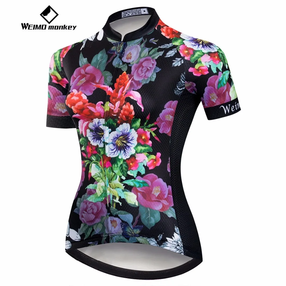 Weimomonkey 2019 cycling jersey youth Short sleeve Women Bike jersey Cycling MTB Top Maillot Breathable Summer racing Top Flower