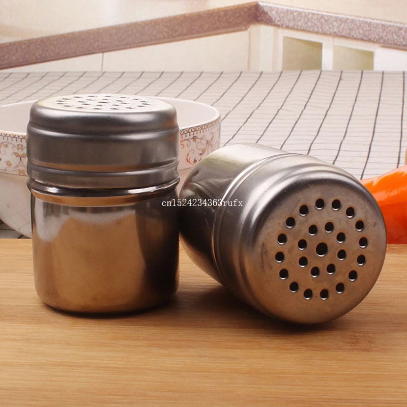 

100 pcs Salt Shaker Jar Sugar Pepper Toothpick Storage Bottle BBQ Picnic Seasoning Storage Jars 5*7cm Stainless Steel