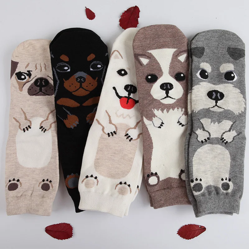 elegant creative cute animal pug women cotton socks lovely dog jacquard female printing tube socks funny husky floor meias soks