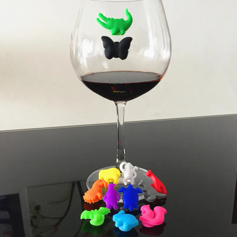 12pcs Suction Cup Silicone Animals wine charms glass markers