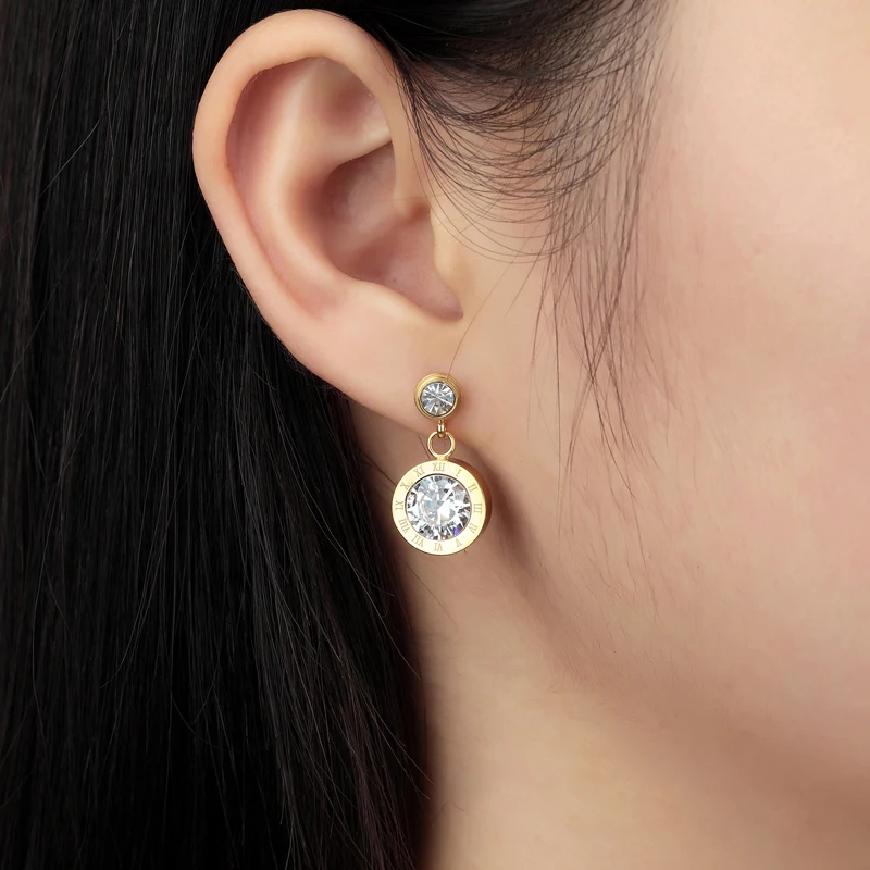Mode Marke Schmuck Top Qualität Nette Zirkon Tropfen Ohrringe Titan Stahl Römischen Ziffern Ohrringe Für Frauen Beste Valentinstag Geschenk – Detail 2