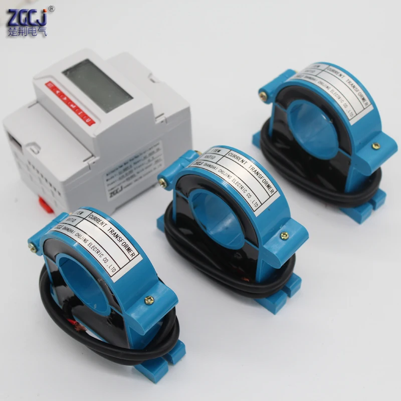 AC 0-200A ampere meter with 3 pcs Clamp split core CT Din type 3 phase LCD display current transformer