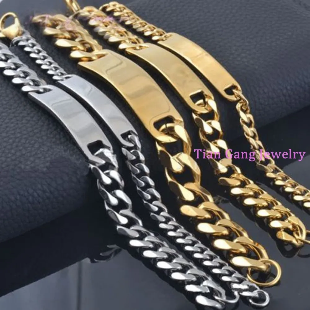 8/10/15mm 316L Stainless Steel Silver Color/ Gold Color Curb ID Chain Bracelet Fashion Men\'s Jewelry 8.66\