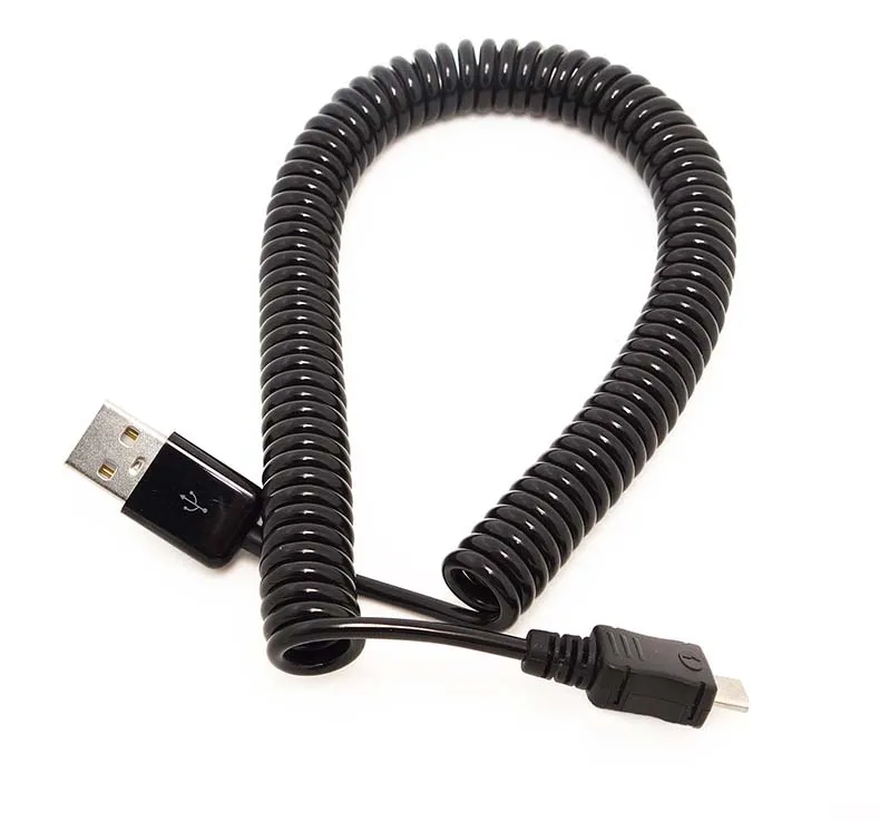 Black 3FT 1M Spring Coiled USB Male to Micro USB 5 Pin Adapter Cable Cord new