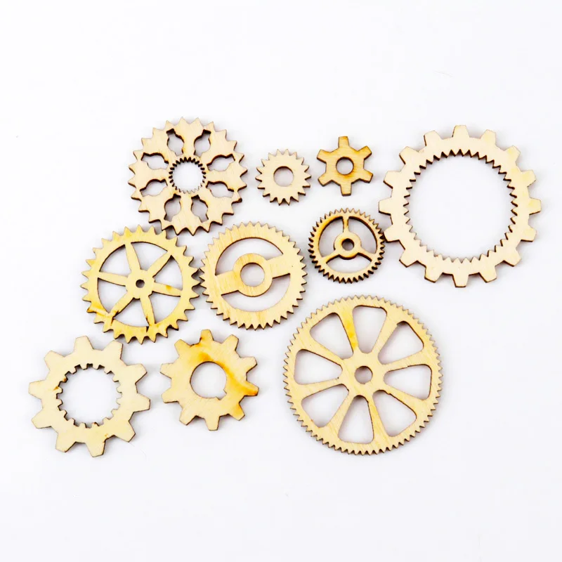 Mixed Wheel Gear Pattern Natrual Wooden Scrapbooking Hollow Craft Round Random For Handmade Home Decoration 10-40mm 20pcs MZ141