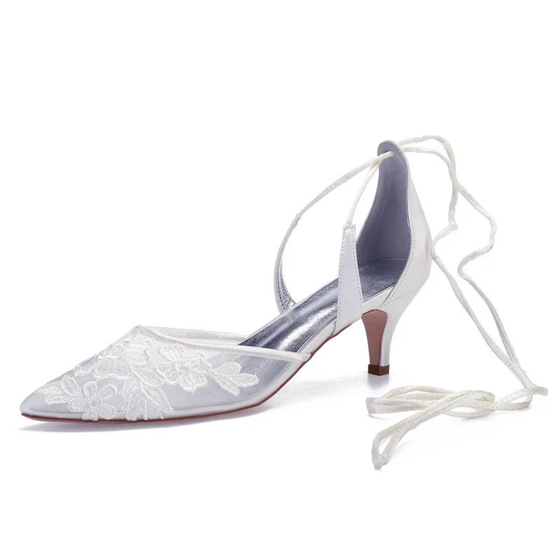 Tacchi gattino Scarpe Da Sposa per la Sposa Punta a punta Cinturino Alla Caviglia Tacchi Bassi Trasparente Della Maglia Delle Donne Del Vestito Da