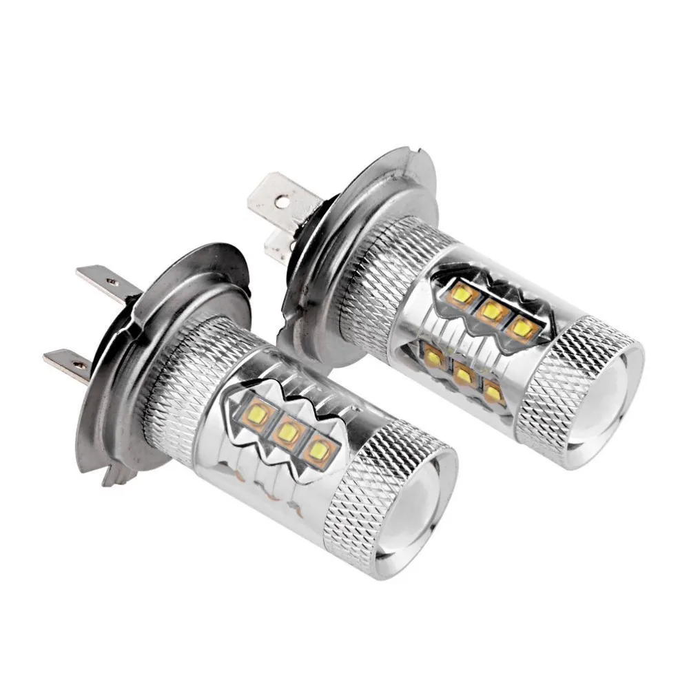 2PCS Blanc LED Feux anti-brouillard Phares Feux stop Feux arriere inverser la lampe Auto Ampoules adapter pour H7 80W