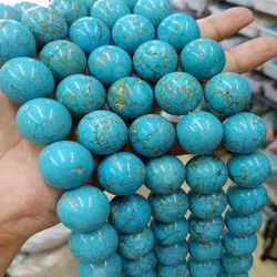 Round Genuine Natural Turquoises Stone Beads 18mm 20mm Loose Real Blue Gem Stone Beads For DIY Jewelry Making Strand 16''