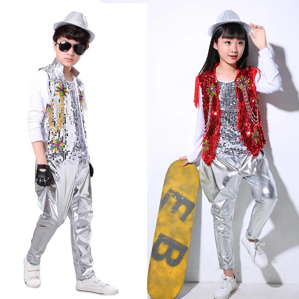 3 pieces set Boys Ballroom Sequined Modern Jazz Hip Hop Dance Competition Costumes Kid Performance Stage wear Dancing Outfit