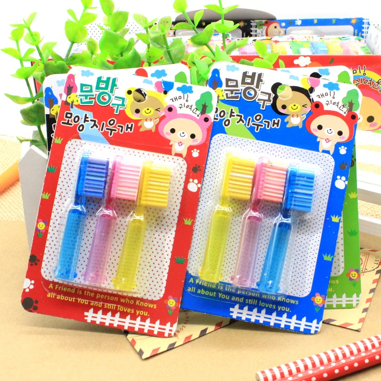 3pcs/set Cartoon Rubber Stationery Creative Toothbrush Rubber Eraser for Kids Pen Eraser Student Stationery Supplies Promotion