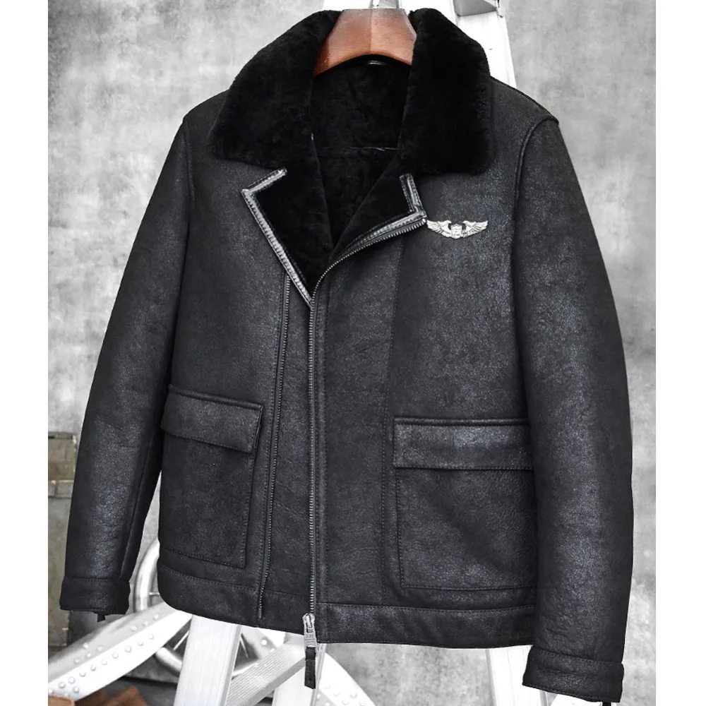 

Sheepskin Bomber Jacket Shearling Coat Mens B-6 Fur Coat