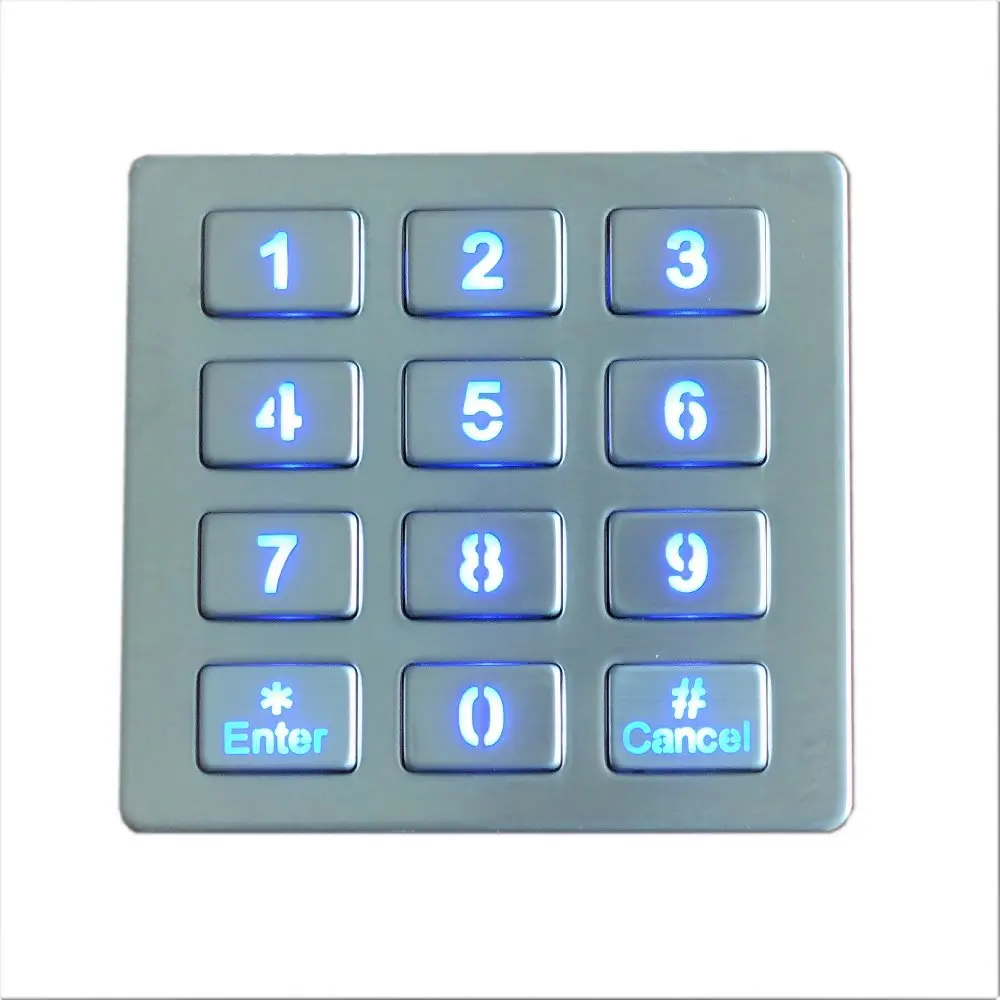 Top Mount Metal Illuminated USB Backlit Keypad,LED Backlighted 12 Keys 3x4 Stainless Steel Keyboard for Access System