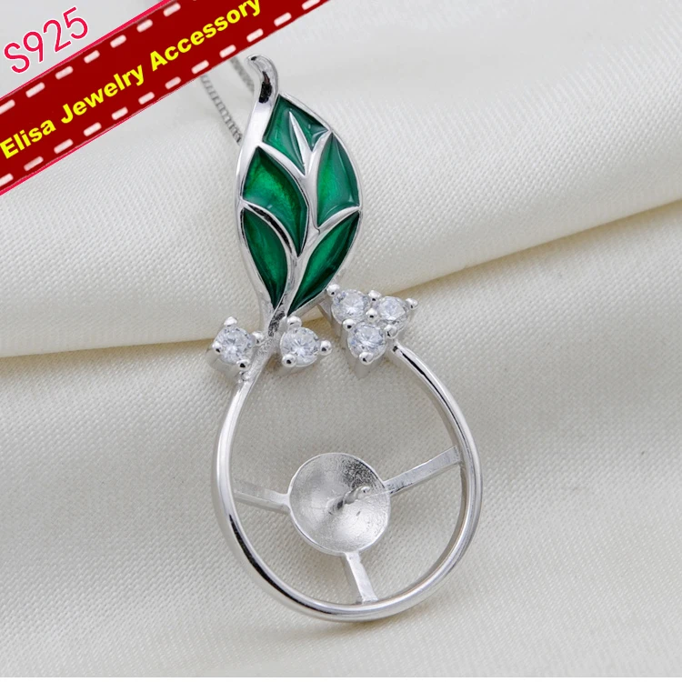 

Green Leaf Pendant Holder S925 Sterling Silver Pendant Settings Necklace Pendant Acceessory Silver Color 3Pieces/Lot