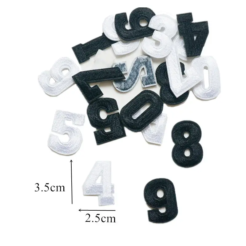 10PCS Embroidered Arabic Numerals Patches Sew Iron On Badges Black White Numbers For Bag Jeans Hat T Shirt DIY Appliques Craft