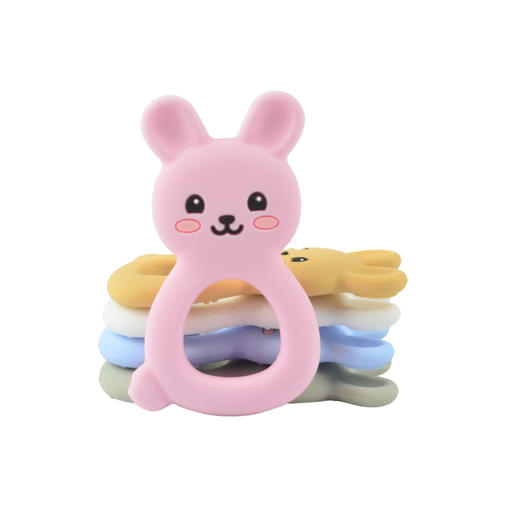 Anneau de dentition en Silicone, lapin, jouets, accessoires pour bébé, jouets à mâcher, Animal, perles, doux, bricolage, 1 pièce