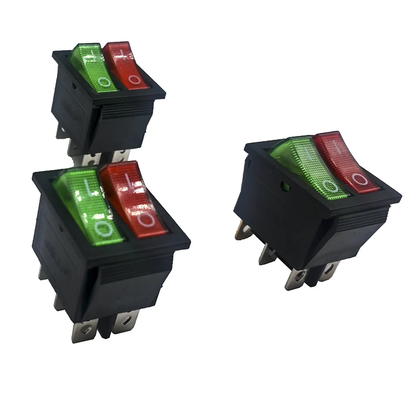 3 Stks/partij 31*25Mm Rood/Groen Lamp Light Dpst 6PIN Snap-In On/Off Positie snap Boot Rocker Switch 16A/250V Hoge Kwaliteit Koper