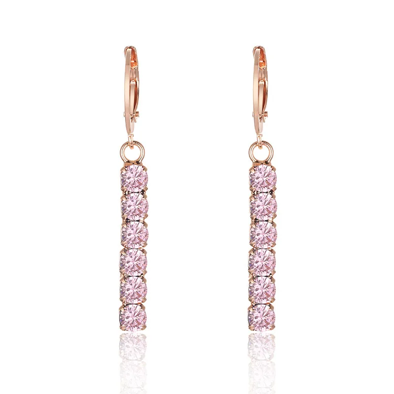 Women Long Earrings 585 Rose Gold Color White Stone Earrings 40mmx4mm