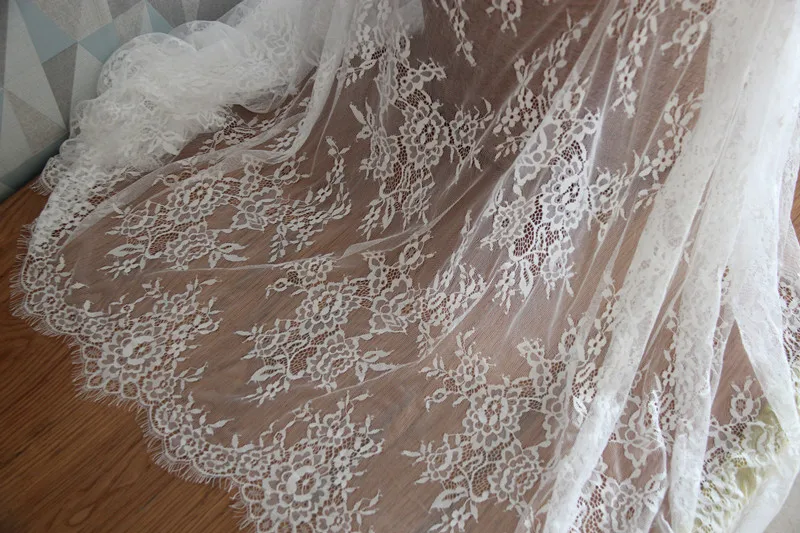 3M/lot 150cm wide hot selling best price eyelash chantilly embroidered lace traditional wedding lace fabric white/black SC381