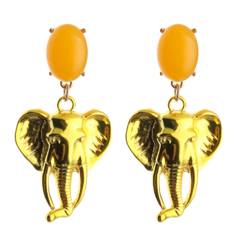 NeeFu WoFu Natural Stone Drop Earrings Elephant Earring Lion Head Big Earring For Woman Large Long Brinco Ear Oorbellen Gift