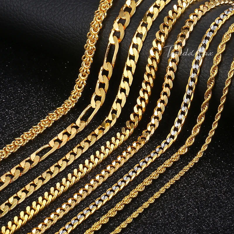 Necklace For Women Men Gold Color Figaro Rope Snake Curb Cuban Link Chain Mens Womens Fashion Jewelry 18-24\