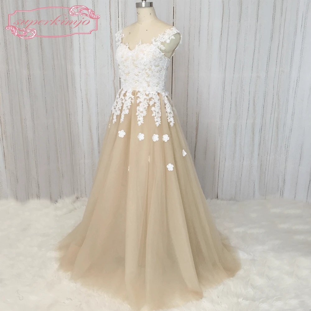 SuperKimJo Vestido De Fiesta De Boda Champagne فساتين لحضور الحفلات الموسيقية 2021 الدانتيل زين أنيق تول فستان حفلات 2022 رداء دي سهرة