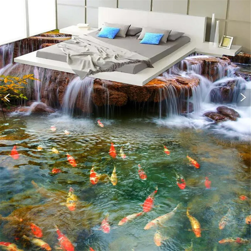 

beibehang 3D Wallpaper river water carp Bathroom Floor Mural-3d PVC Wallpaper Self-adhesive wall Floor painting wall stickers