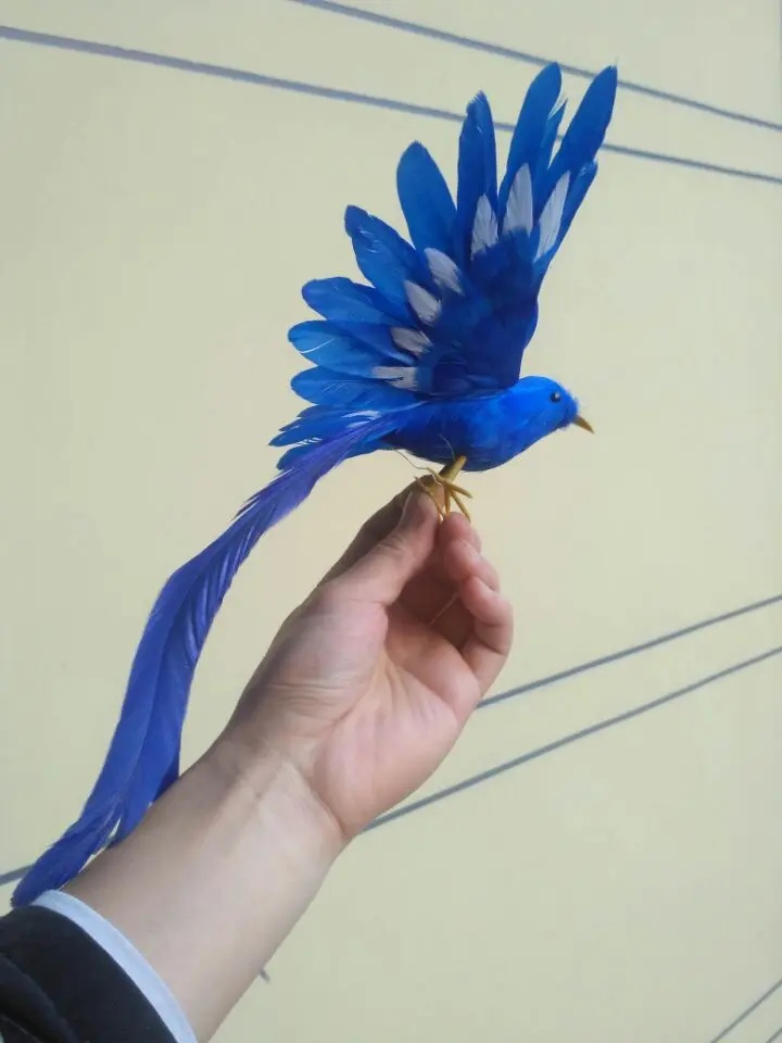 cute new simulation blue wings bird model foam& furs long tail bird gift about 20x28cm xf0339