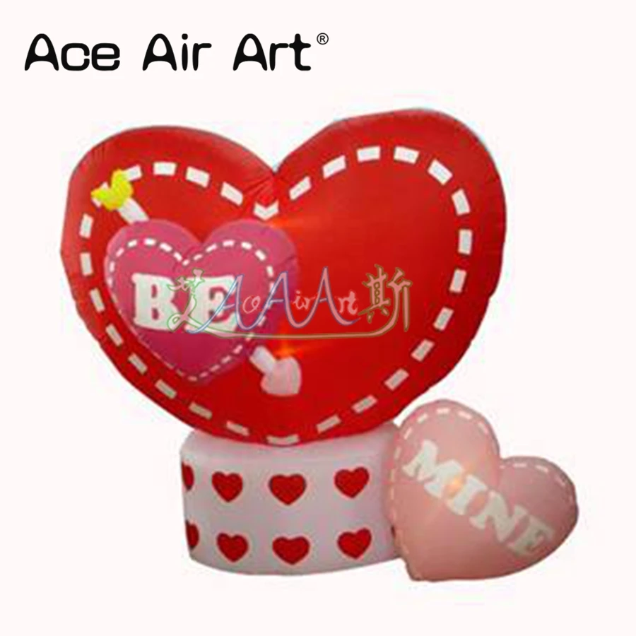 Free standing Romantic inflatable air heart with led lighting and base tube for girlfriend/wedding/Valentine's Day decotation