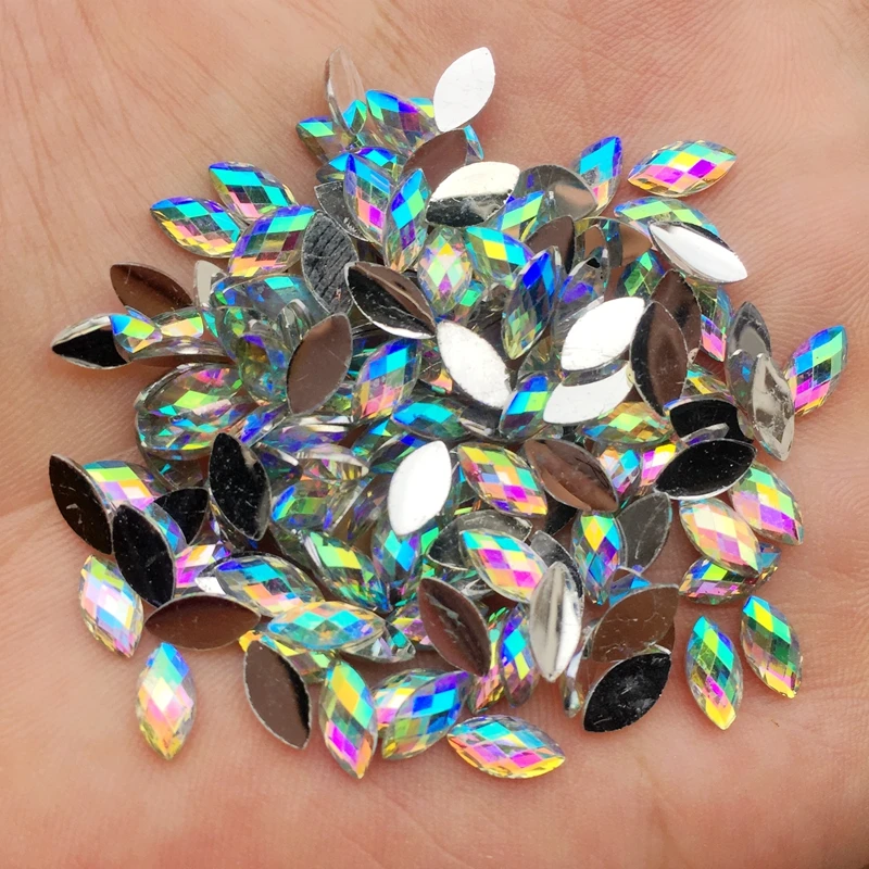 New 4*8mm AB Flatback Rhinestones Crystals Stones Horse Eye resin Strass For DIY Clothes Crafts 200pcs -Z350