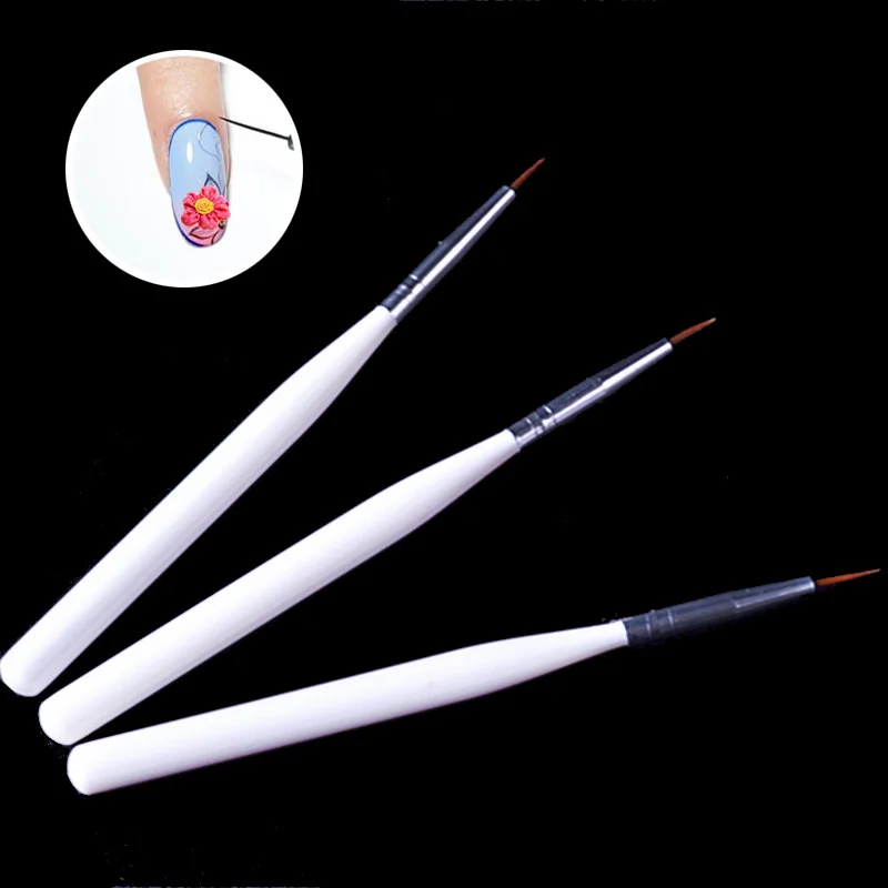 

3Pcs/set White Color Handle Nail Brush With Cap Liner Painting UV Gel Drawing Brush Liner Painting Curve Fan Shape Manicure Tool