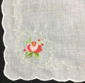 Juego de 12 pañuelos nupciales de moda para boda, pañuelo de algodón blanco con bordes festoneados y bordado de Color Floral, 12x12 pulgadas