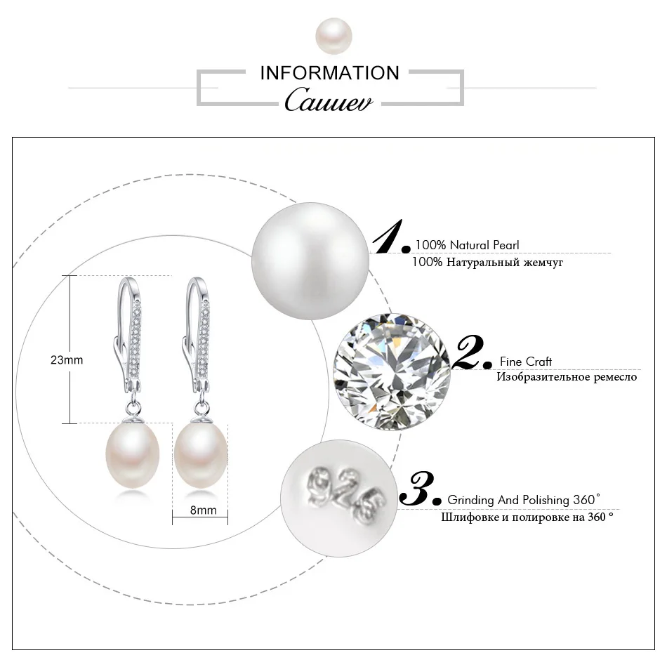 Top Quality 100% Natural Freshwater Pearl Water Drop Earrings Fashion Elegant Party Zirconia Silver 925 Jewelry Women's gift