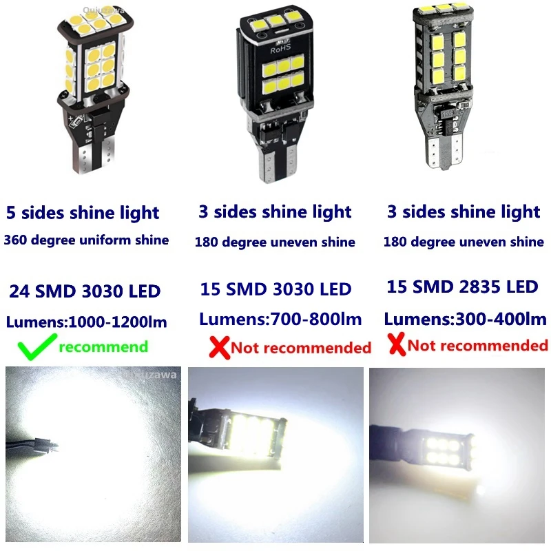 2PCS T15 W16W 921 912 Super Bright 1200Lm 3030 SMD LED CANBUS NO OBC ERROR Car Backup Reserve Lights Bulb Tail Lamp Xenon White