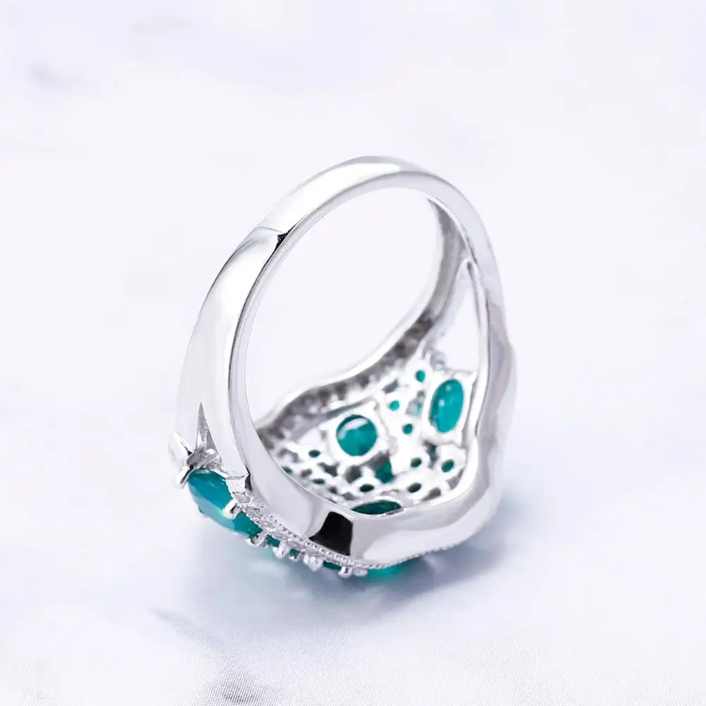 Gem\'s Ballet  4.77Ct Natural Green Agate Gemstone Vintage Rings Solid 925 Sterling Silver Fine Jewelry For Women Elegant Gift