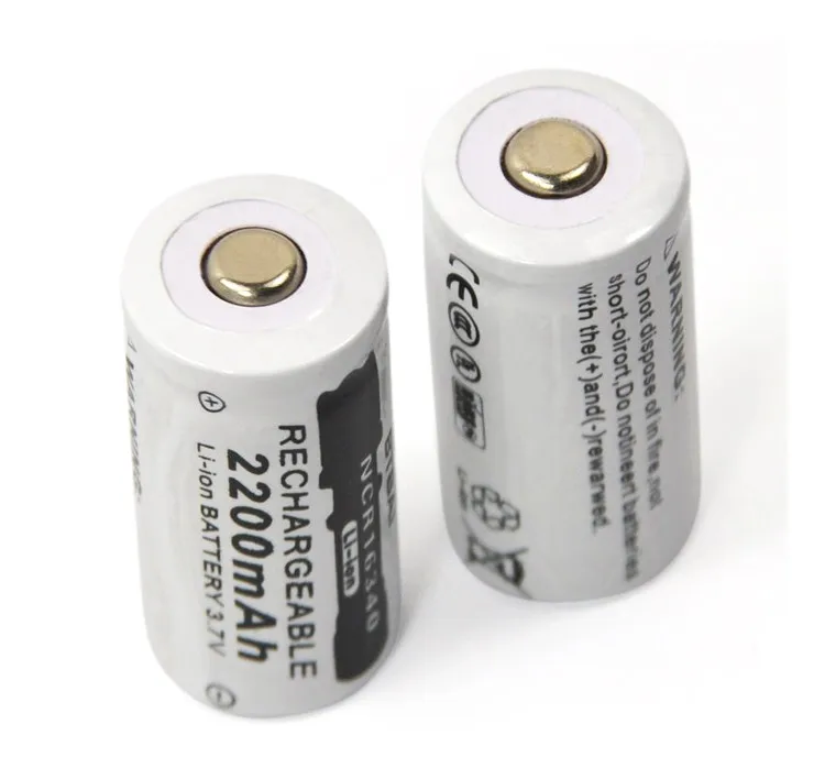 100pcs / lot 3.7V 2200mAh CR123A rechargeable lithium battery, 16340 LED Flashlight Lithium Battery