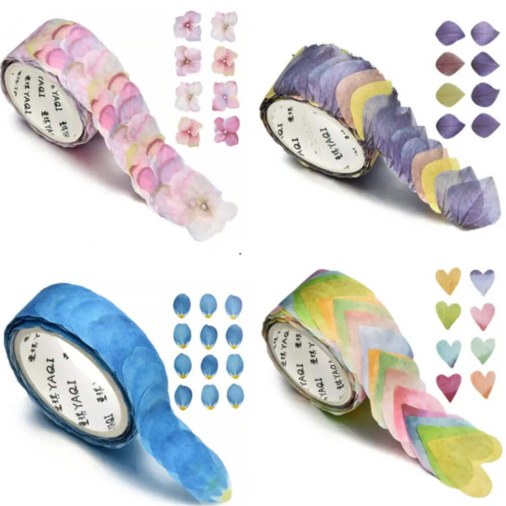 Cinta adhesiva de pétalos, cinta Washi Tape para álbum de recortes, papel adhesivo de flores, 200 piezas por rollo