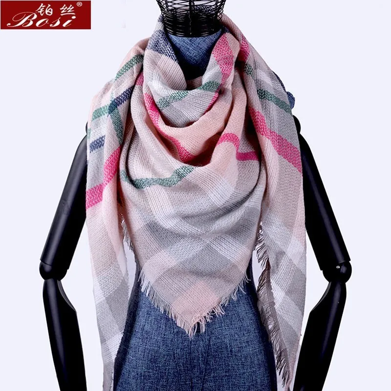 Winter cashmere plaid scarf shawl sjaal woman poncho triangle luxury brand bandana designer pashmina wrap large stoles luxury