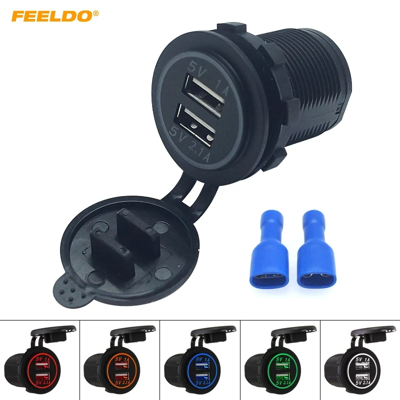 10Pcs Car Dual USB Charger Power Socket Adapter With 5-Color LED Light 5V 3.1A for Motorcycle Auto Truck Boat Cigarette Lighter