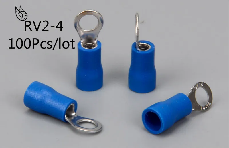 

RV2-4 Blue Ring Insulated Wire Connector Electrical Crimp Terminal Cable Wire Connector for 1.5-2.5mm2 100PCS/Pack RV2.5-4 RV