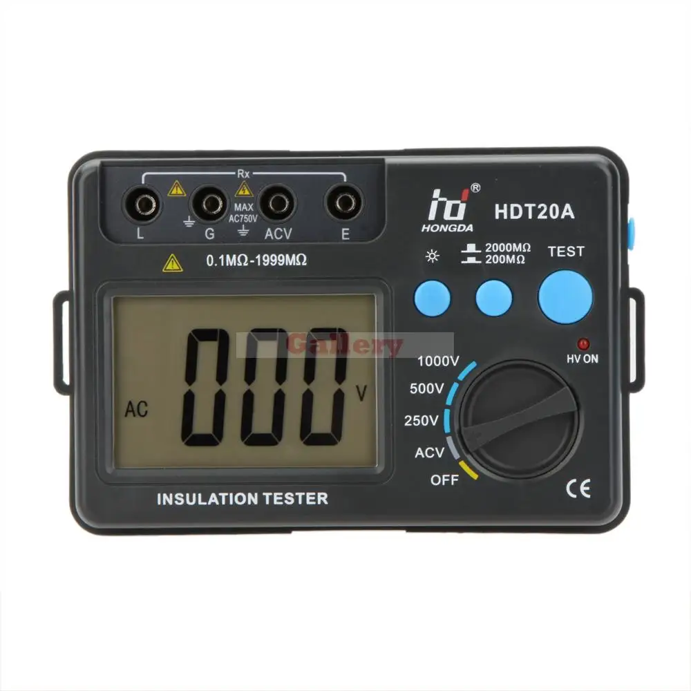 Hd Hdt20a Digital Display Insluation Resistance Tester Meter Megohmmeter Voltmeter 1000v W Lcd Backlight